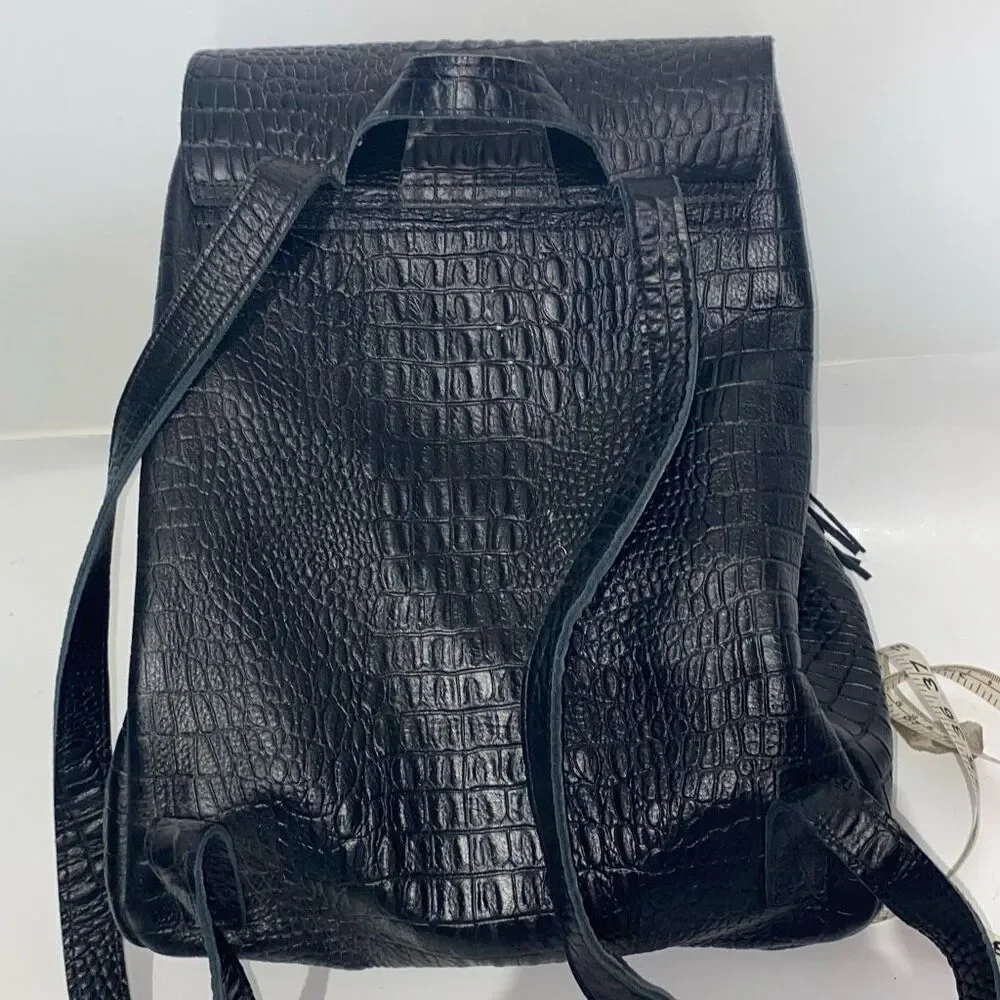 Black Croc Embossed Leather RBG Monogram Tassel Backpack‎ Gold Hardware